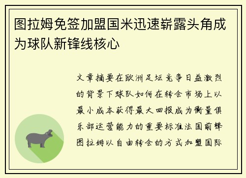图拉姆免签加盟国米迅速崭露头角成为球队新锋线核心 图拉姆免签加盟国米迅速崭露头角成为球队新锋线核心